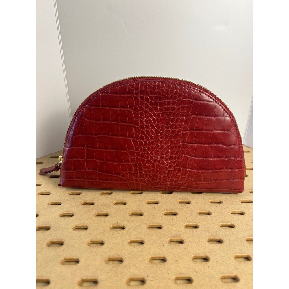 Banana Republic Red Croc Embossed Wristlet Clutch Gold Zip Mini Bag